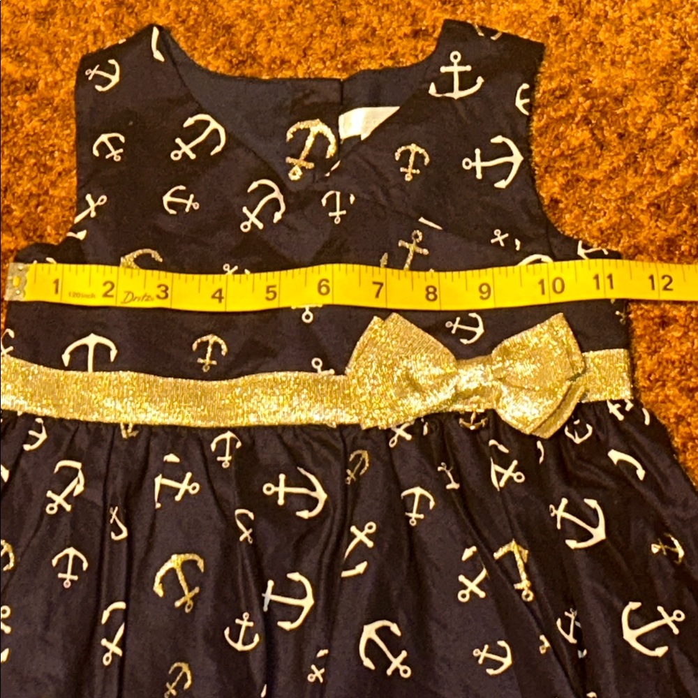 Maggie & Zoe Navy Anchor Print Dress with Gold Bow - Picture 3 of 5